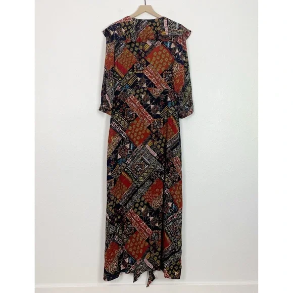 NWT Free People Lennon Patchwork Printed Ruffle Collar Boho Maxi Dress Size XL